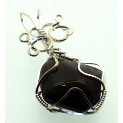 Apache Tear Gemstone Silver Plated Wire Wrapped Pendant 02